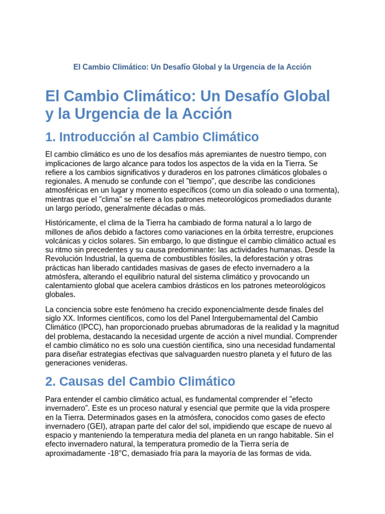 Cambio Climático: Causas y Efectos Globales | PDF | Gases de efecto ...