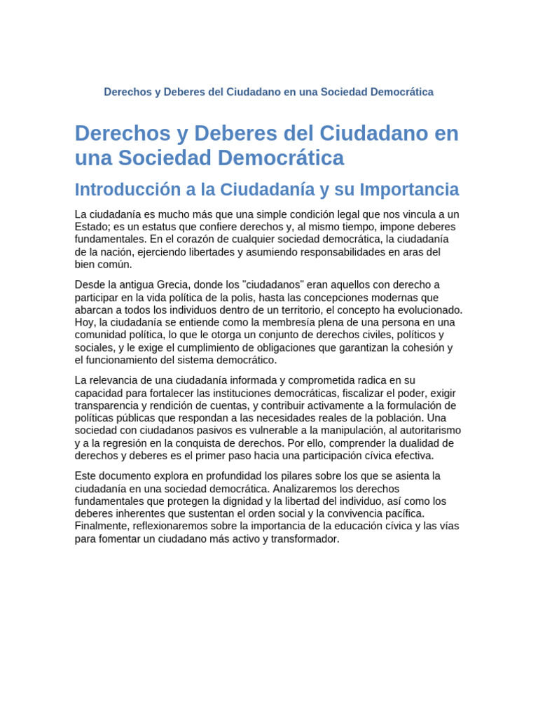 Derechos y Deberes del Ciudadano Democrático | PDF | Democracia ...