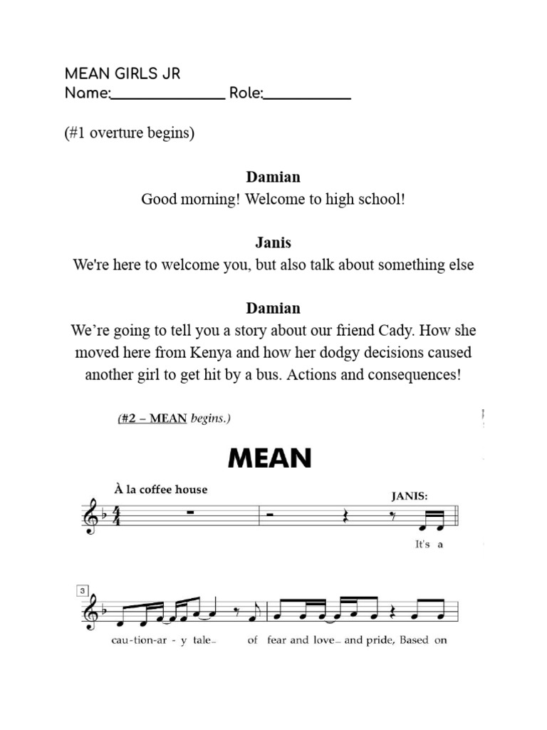 Mean Girls Jr. Script Overview | PDF
