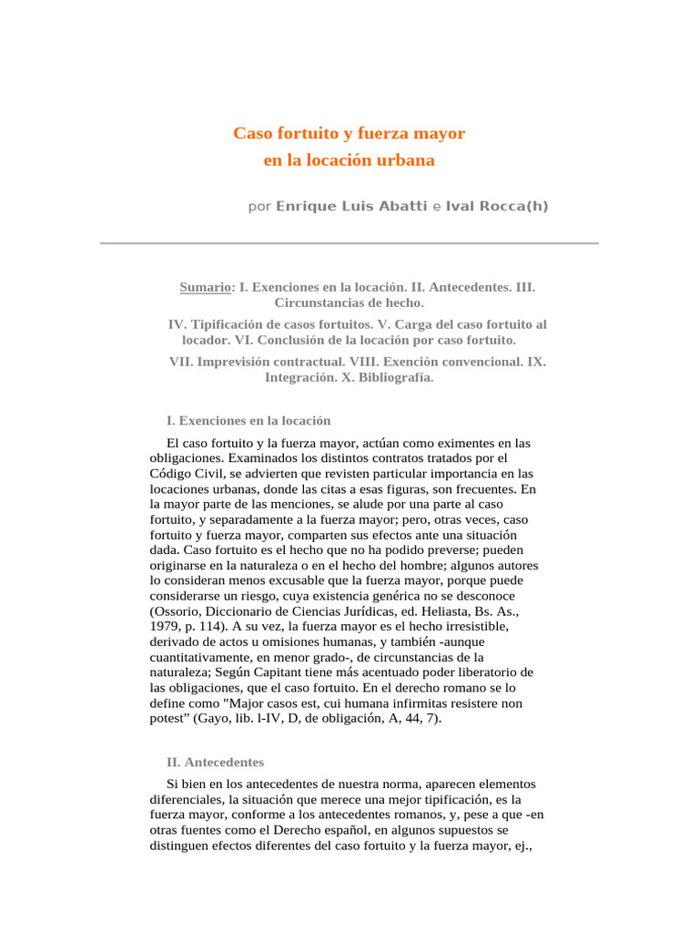 Caso Fortuito y Fuerza Mayor en Locaciones | PDF | Daños y perjuicios ...