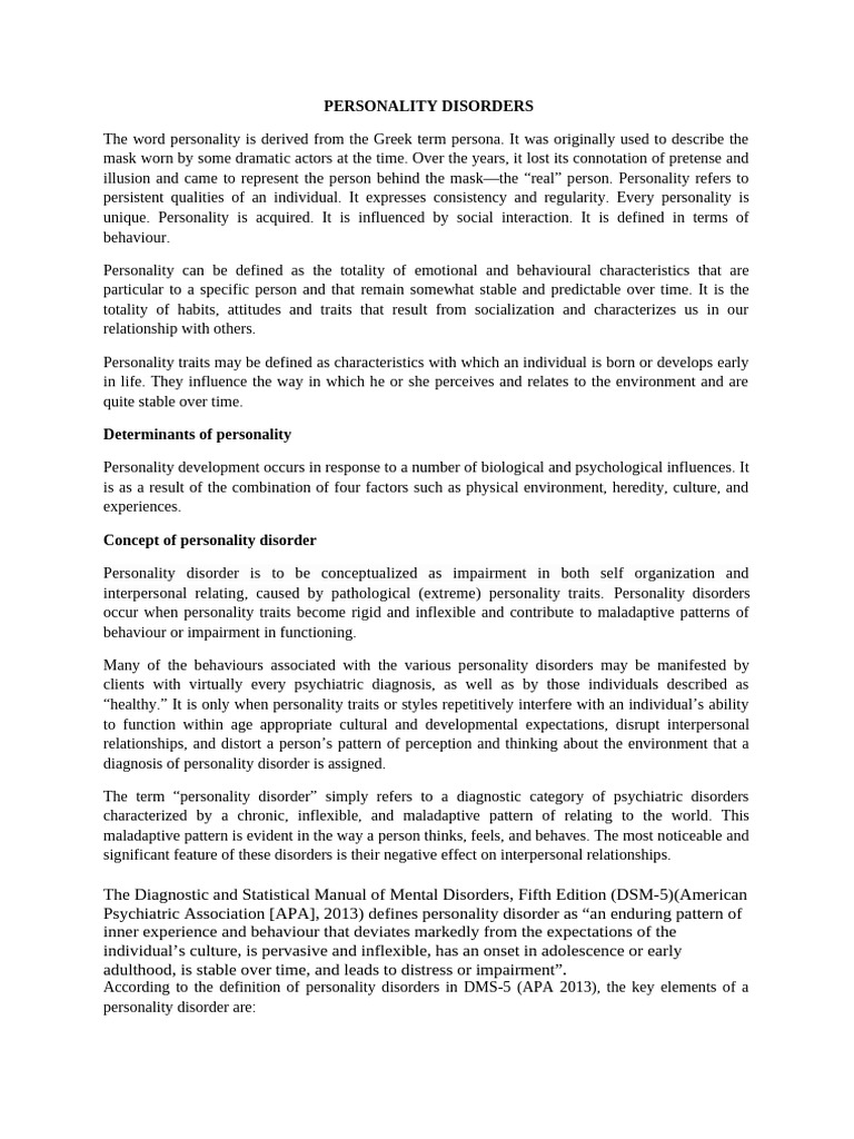Personality Disorders (NSC 351) Summarized | PDF | Personality Disorder ...