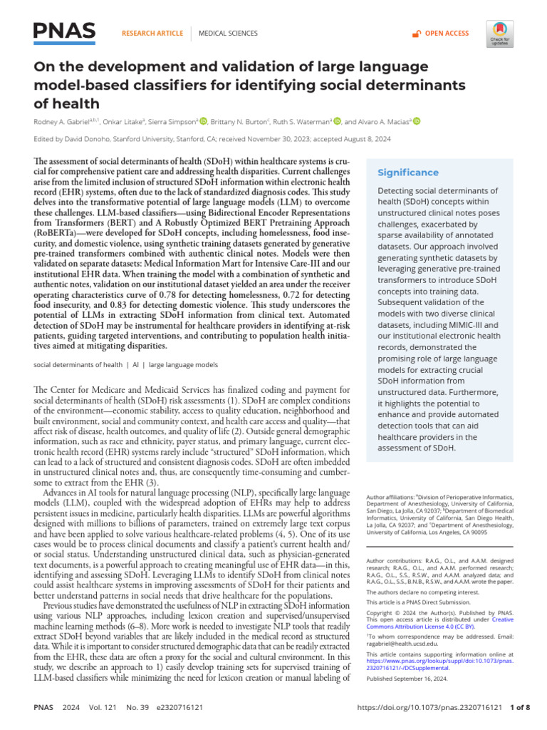 LLM Classifiers for Social Determinants of Health | PDF | Electronic ...