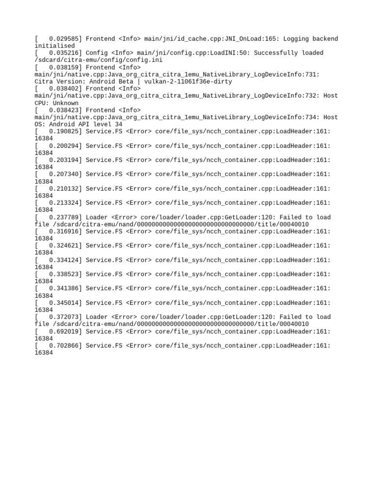Citra Log: Load Errors on Android | PDF