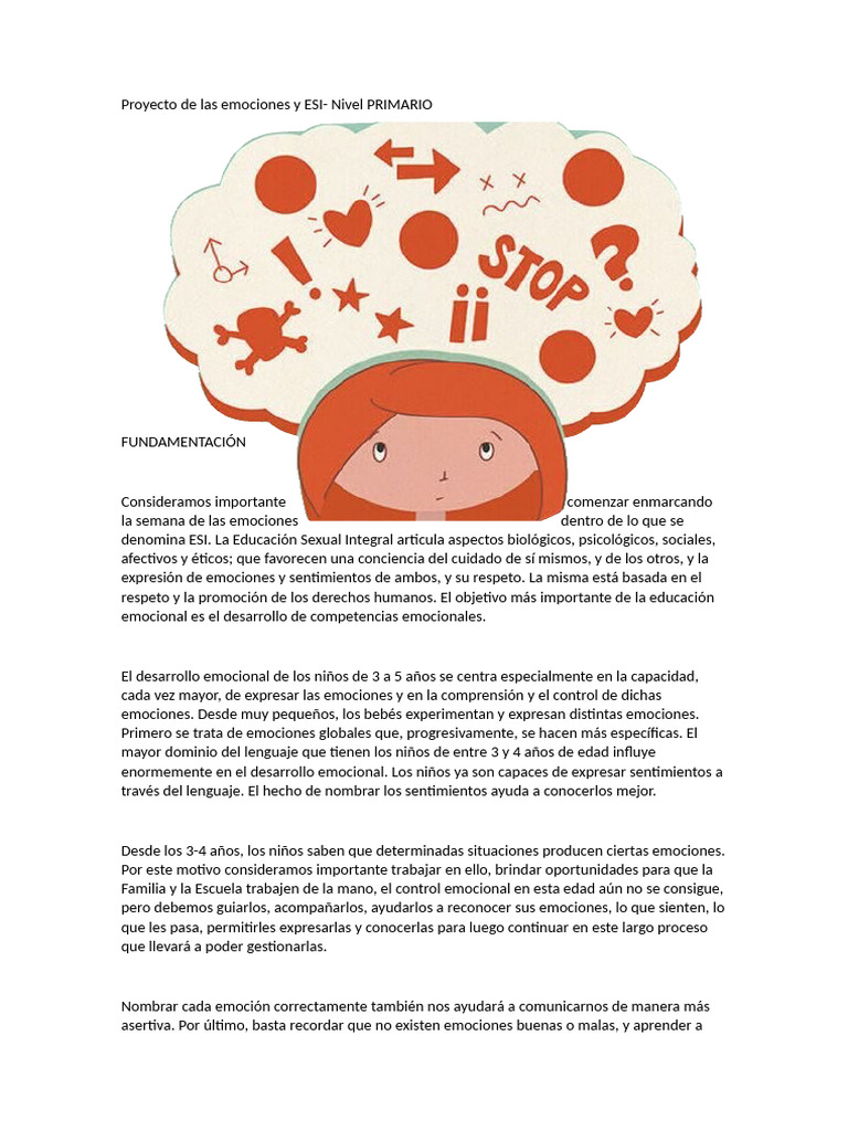 Proyecto de Emociones en Nivel Primario | PDF | Las emociones | Aprendizaje
