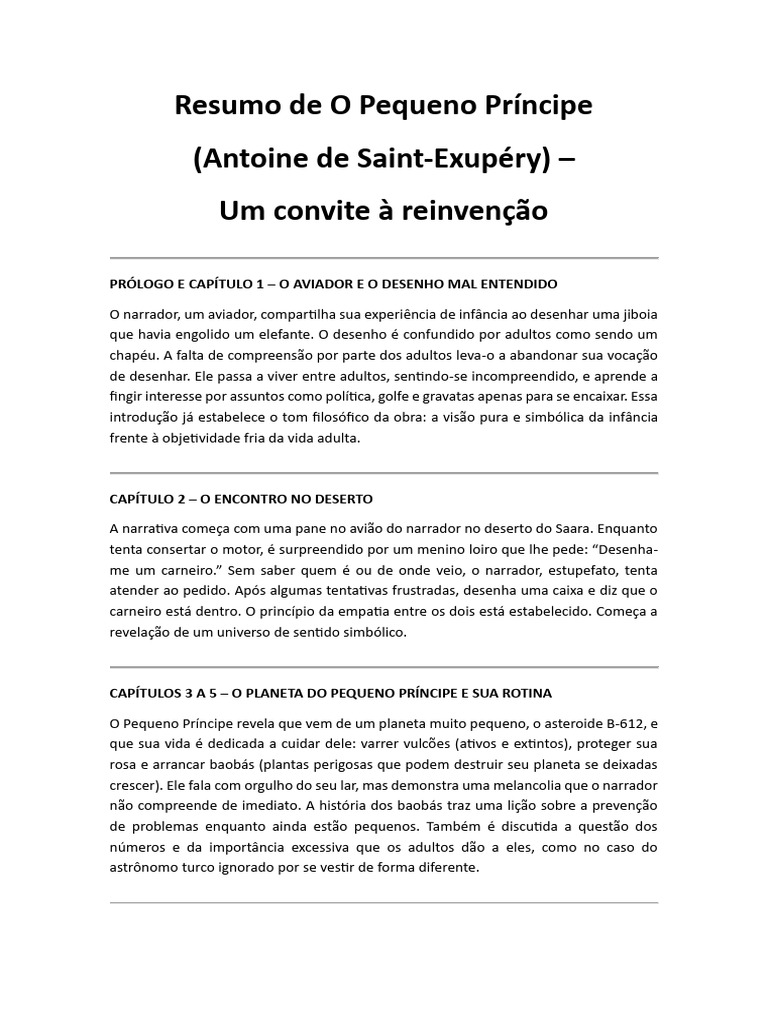 Resumo de O Pequeno Príncipe | PDF | O Pequeno Príncipe