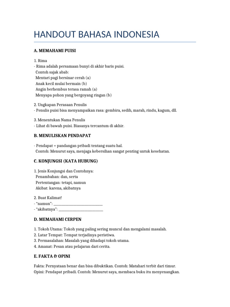 Contoh Handout Bahasa Indonesia | PDF