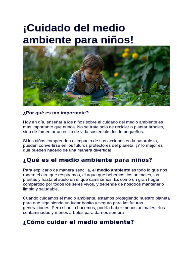 Cuidado del medio ambiente para niños | PDF | Sustentabilidad | Entorno ...
