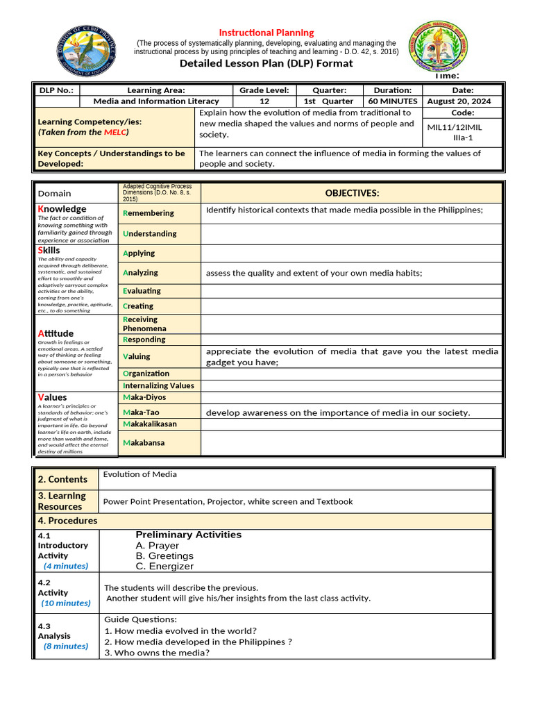 Media Evolution Lesson Plan for Grade 12 | PDF | Learning | Knowledge