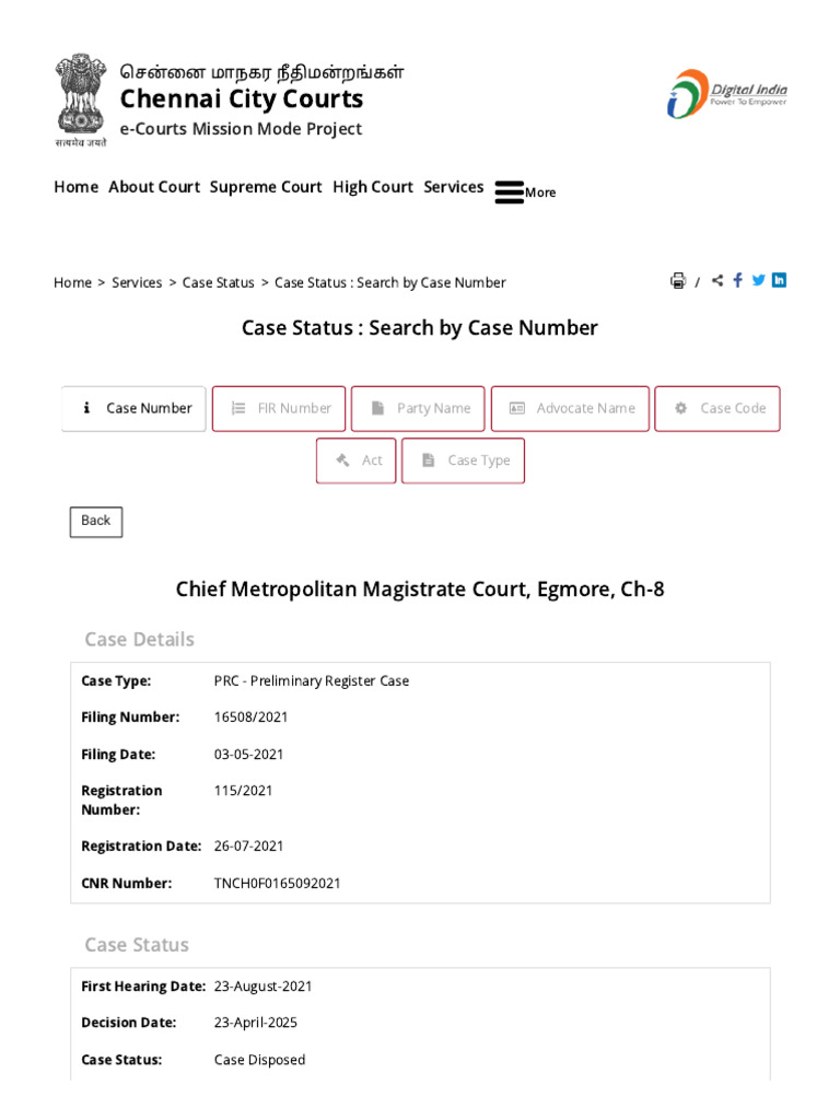 Chennai Case Status by Number | PDF | Magistrate | Justice