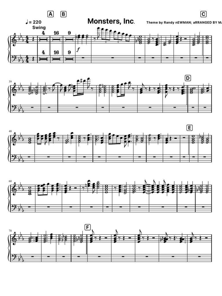 Monsters Inc. Theme For Big Band-Piano | PDF