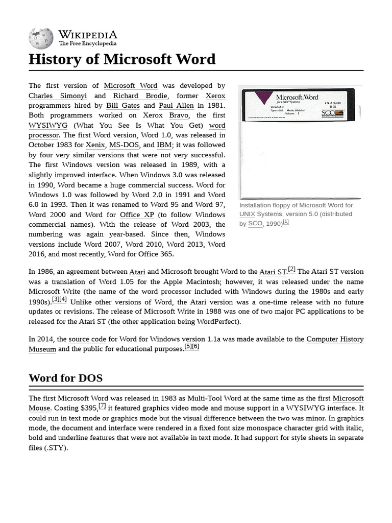 History of Microsoft Word Development | PDF | Microsoft Word ...