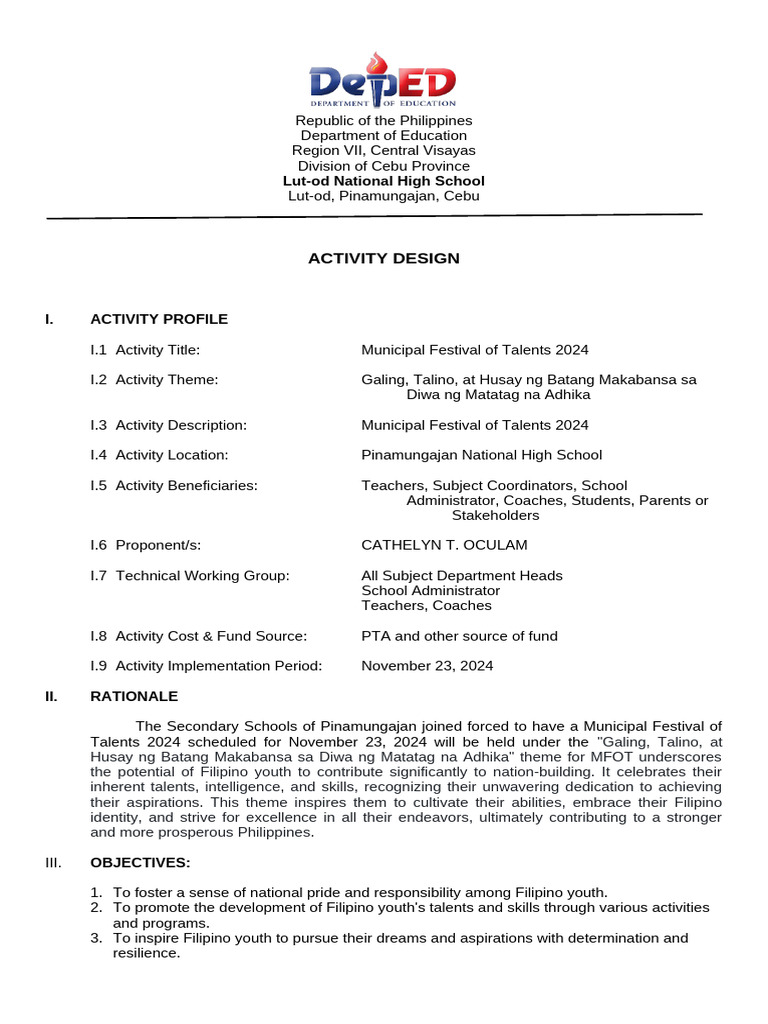 Activity Design For MFOT2024 | PDF