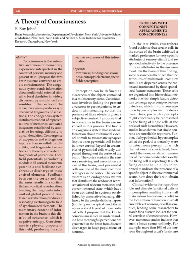 Theory of Consciousness Explained | PDF | Neural Oscillation | Cerebral ...