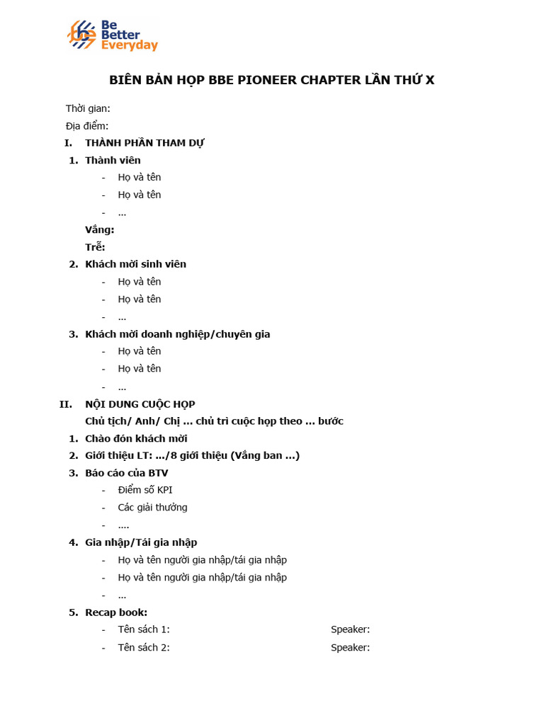 (FORM) BBE - Biên Bản Cuộc Họp | PDF