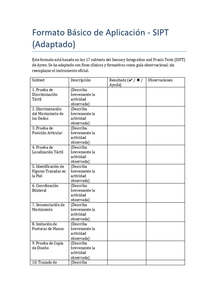 Formato SIPT: Guía de Evaluación Sensorial | PDF