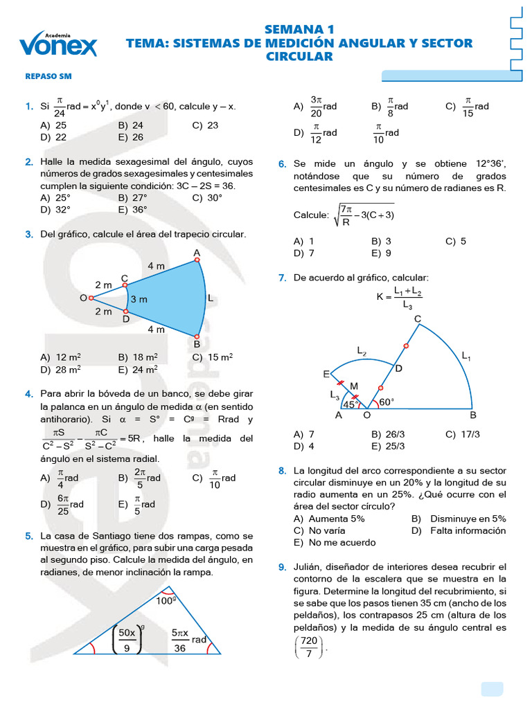Semana 1 Tema: Sistemas de Medición Angular Y Sector Circular | PDF ...