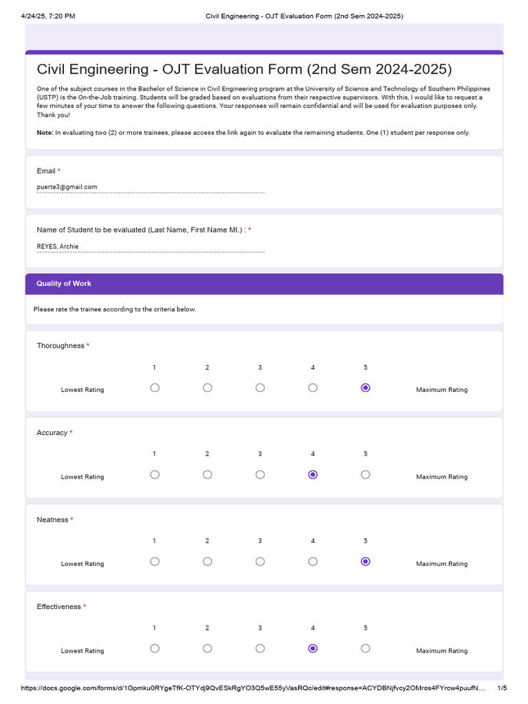 Civil Engineering OJT Evaluation Form | PDF | Cognition