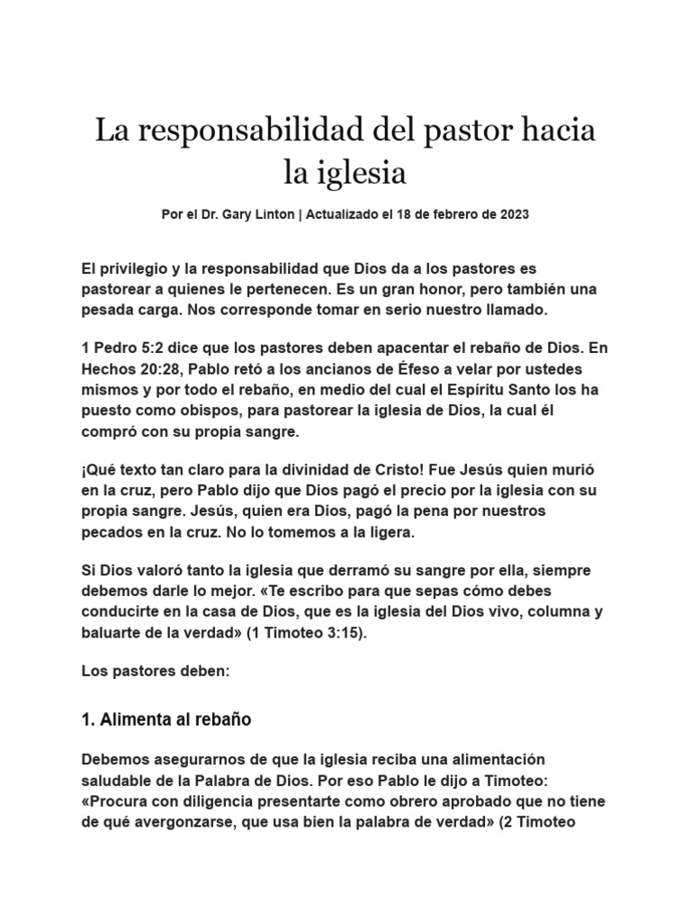 Responsabilidades del Pastor en la Iglesia | PDF | Iglesia cristiana ...