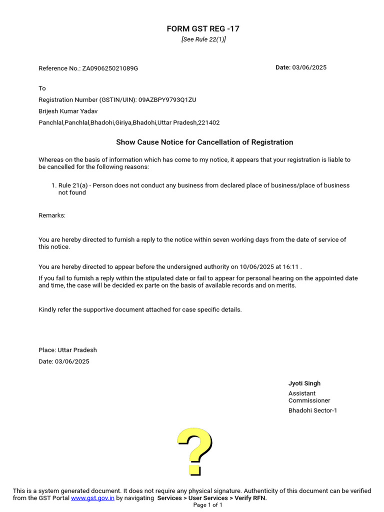 GST Show Cause Notice for Cancellation | PDF | Authentication | Access ...