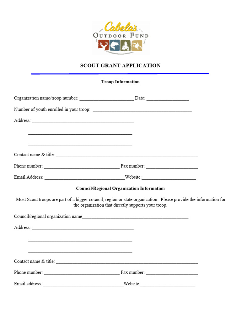 Cabela's Scout Grant Application Form | PDF