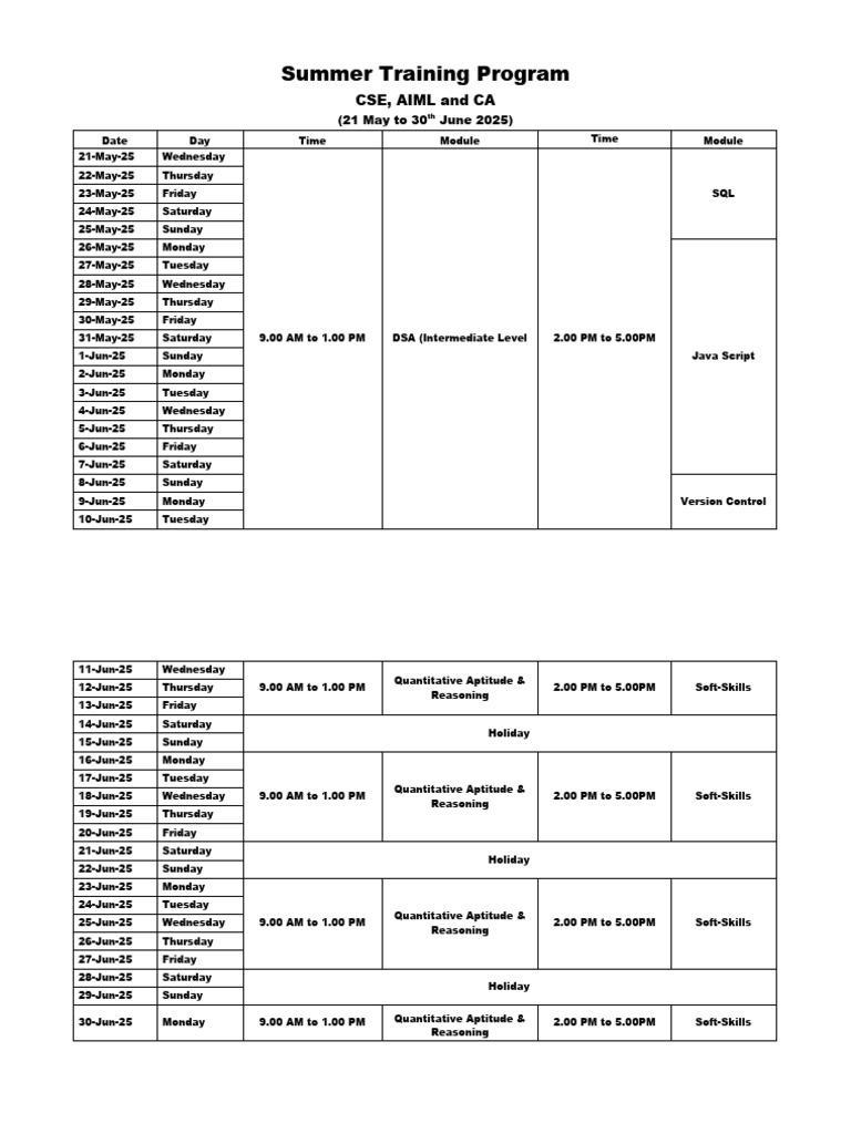 Summer Training Program | PDF