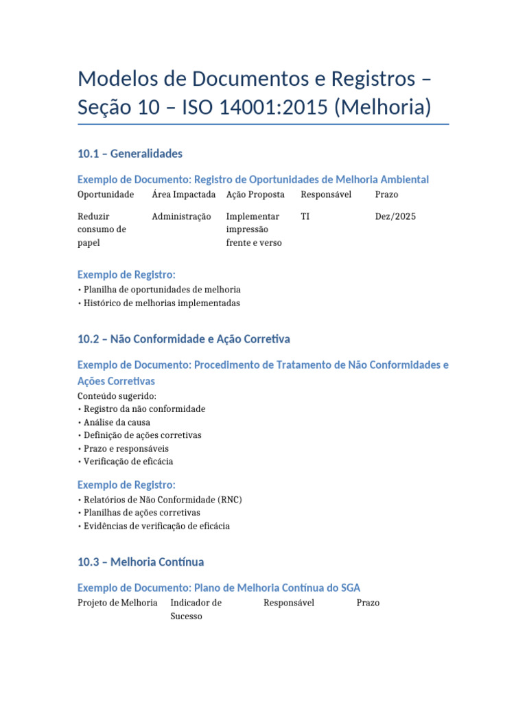 Modelos de Documentos ISO 14001:2015 | PDF