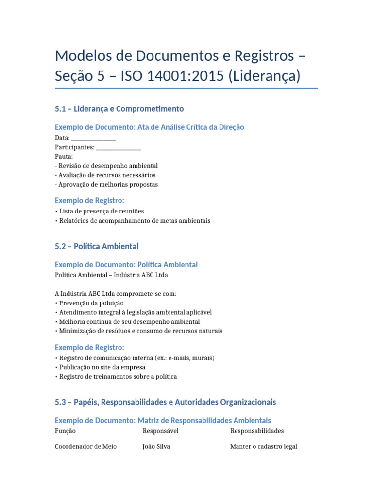 Modelos de Documentos ISO 14001:2015 | PDF