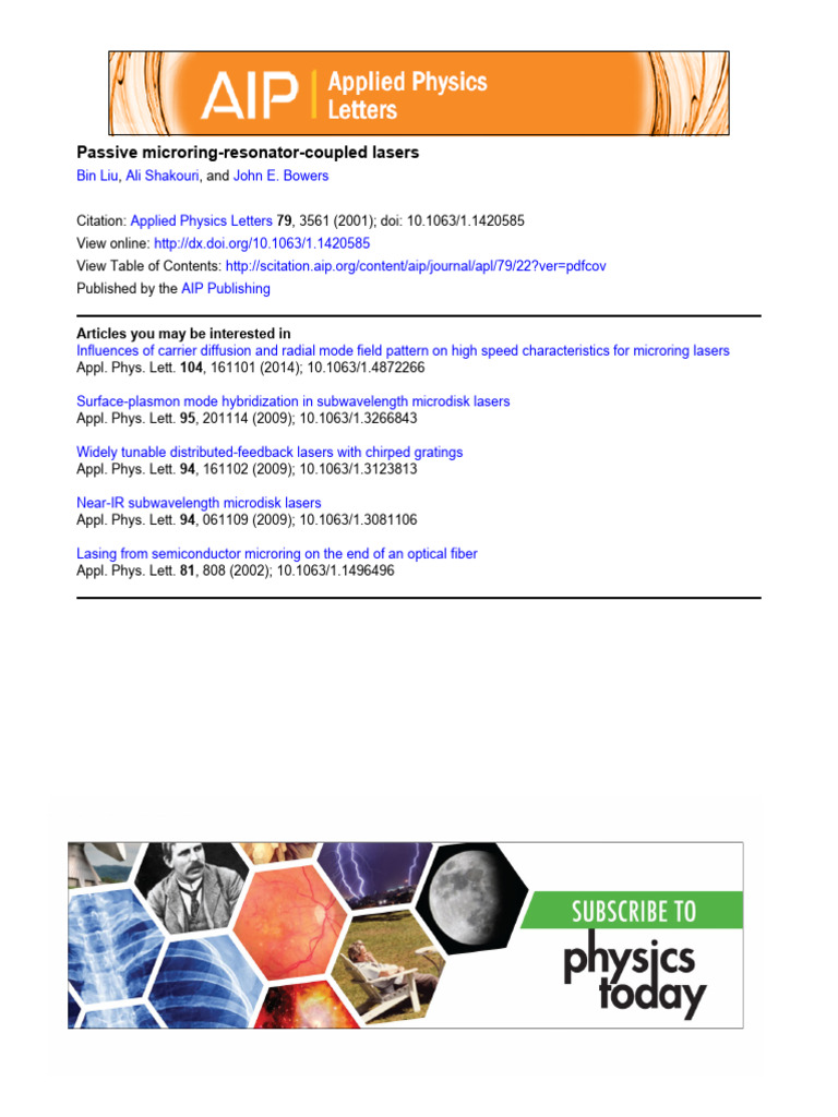 Passive Microring Resonator Coupled Lasers | PDF | Laser | Laser Diode