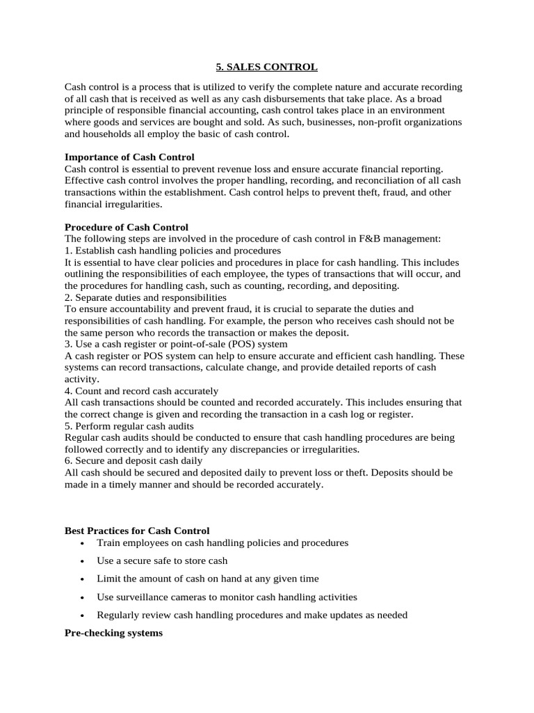 Essential Cash Control Procedures Guide | PDF | Point Of Sale | Money