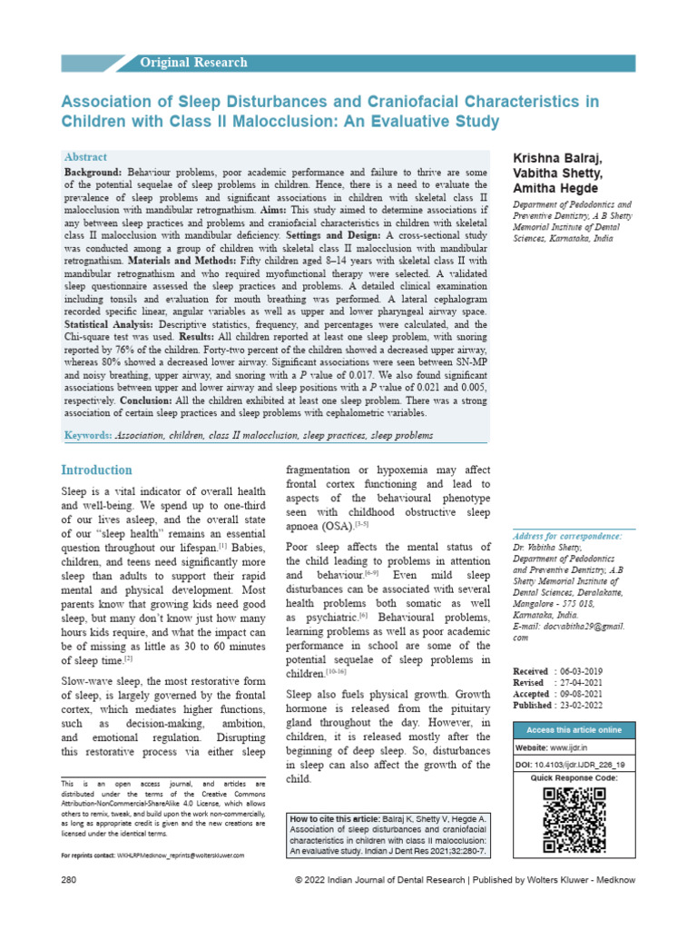 Association of Sleep Disturbances and Craniofacial.3 | PDF | Sleep ...