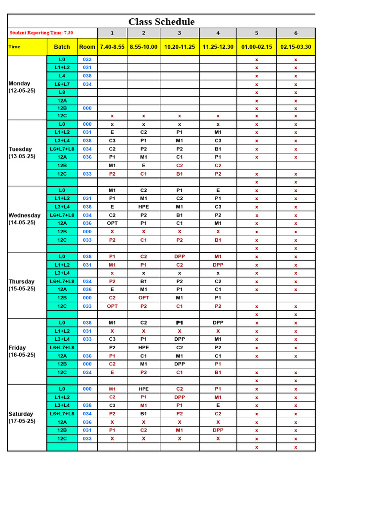 Weekly Class Schedule Overview | PDF