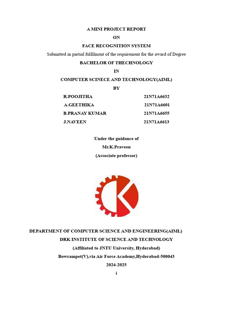 Face Recognition System Project Report | PDF | Principal Component ...
