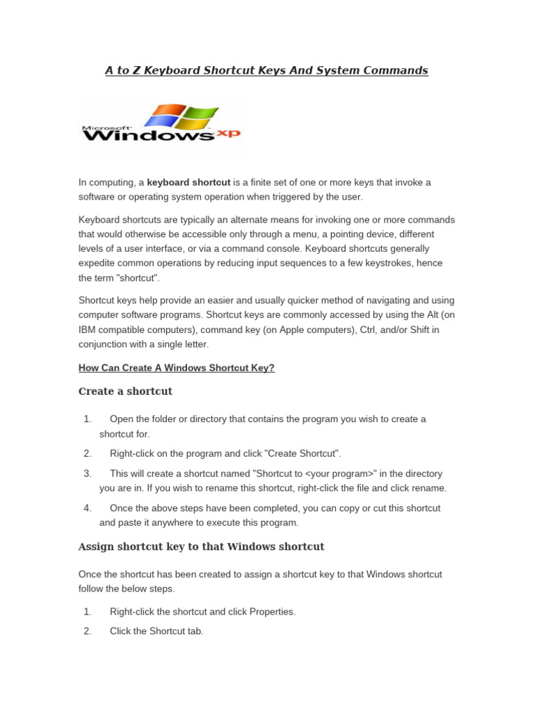A to Z Keyboard Shortcuts Guide | PDF | Keyboard Shortcut | Computer ...