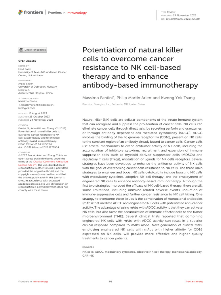 Potentiation of Natural Killer Cells To Overcome Cancer Resistance To ...