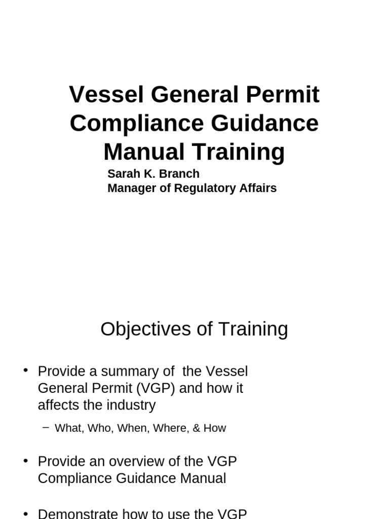 VGP Compliance Guidance Manual Training | PDF