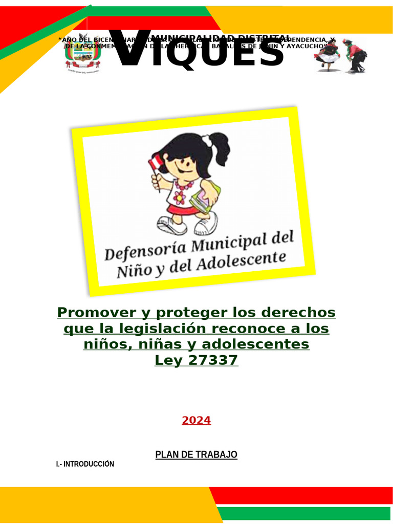 Plan de Trabajo DEMUNA Viques 2024 | PDF | Derechos de los niños ...