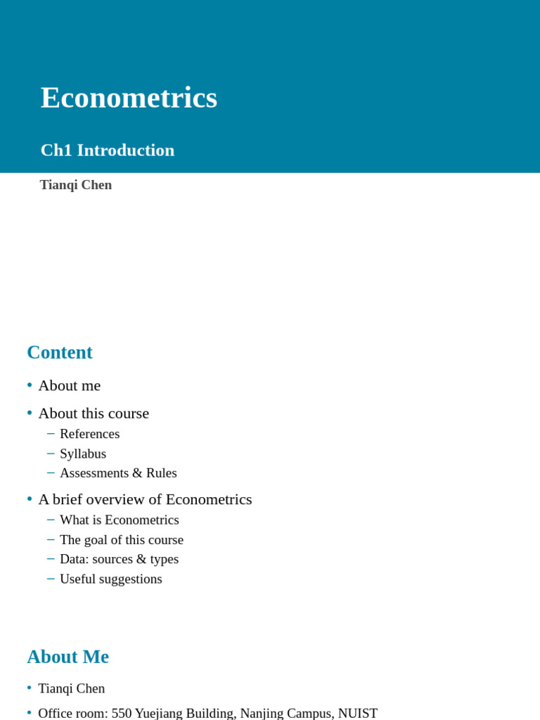 Introduction to Econometrics Course Guide | PDF | Econometrics ...