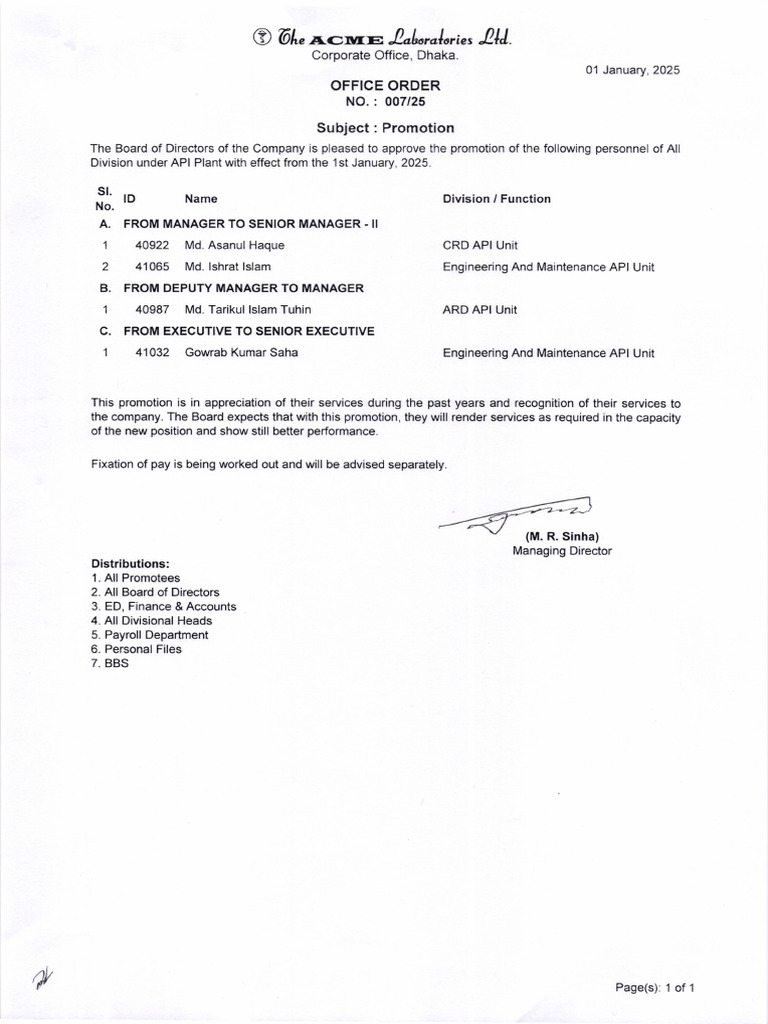 Office Order 007 API Promotion | PDF