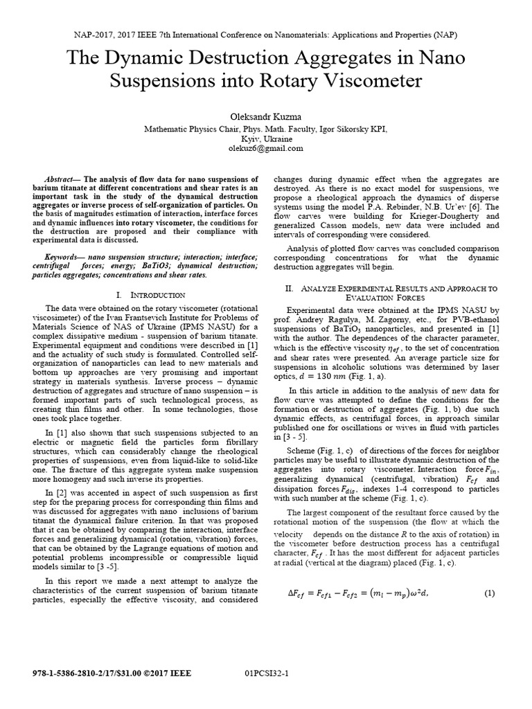 The Dynamic Destruction Aggregates in Nano Suspensions Into Rotary ...