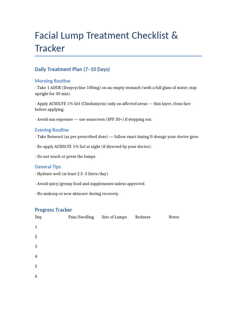 Facial Lump Treatment Checklist | PDF
