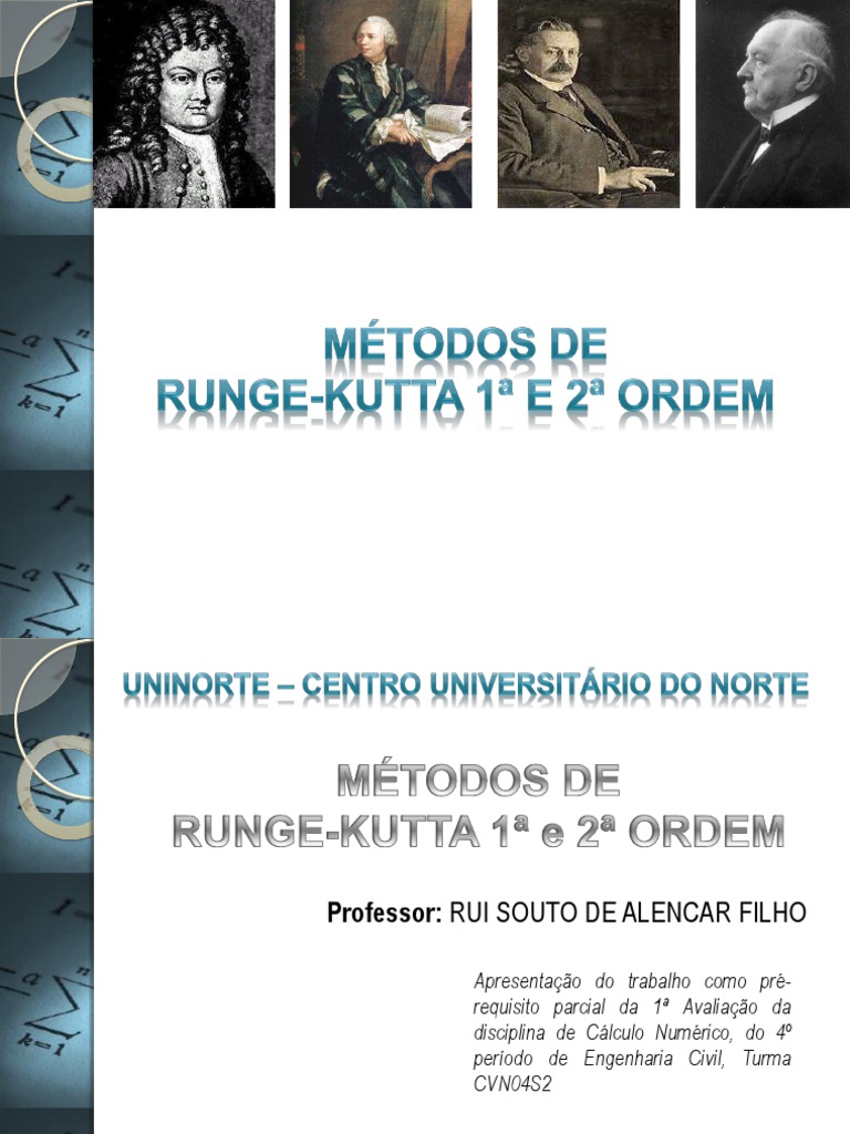 Trabalho Metodo RungeKutta 1 e 2 Ordem Apresentação PDF Leonhard