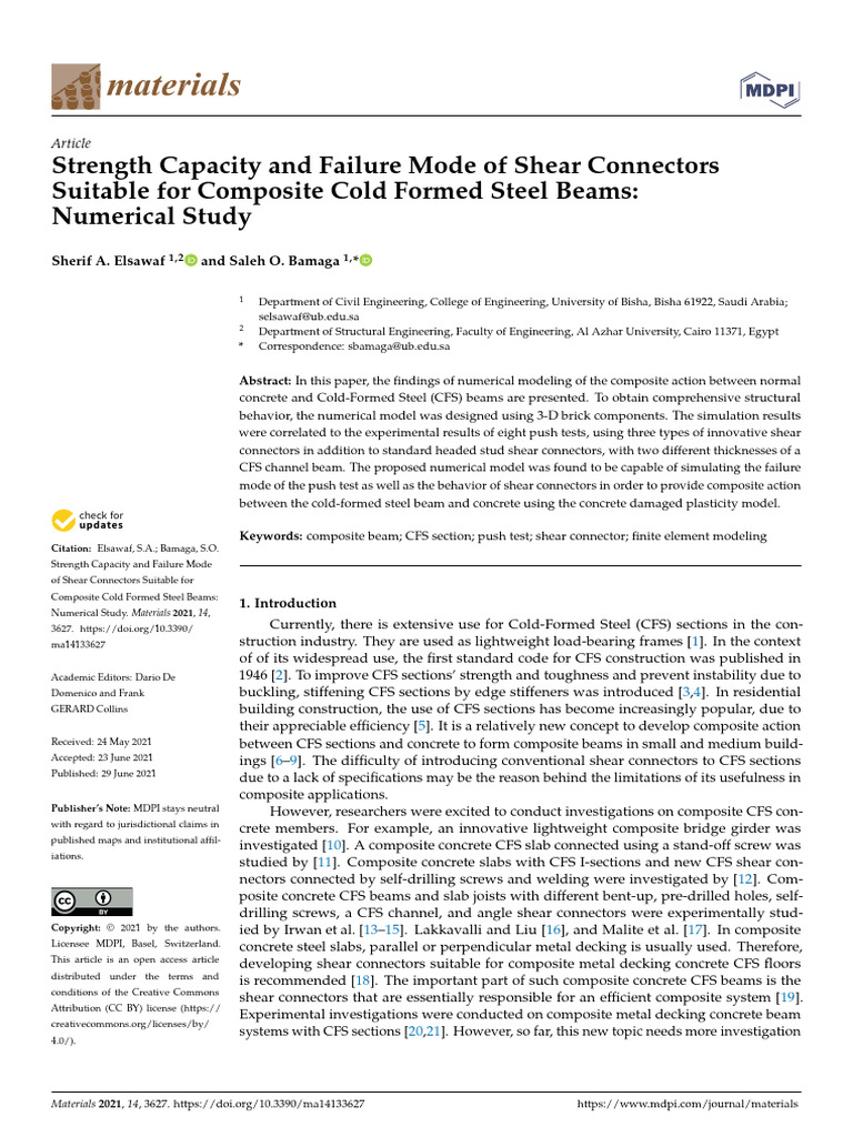 Shear Connectors for Composite CFS Beams | PDF | Strength Of Materials ...