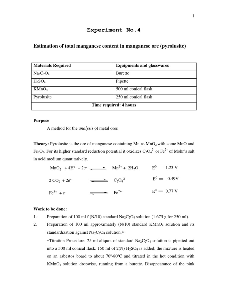 Manganese Oxide Estimation Manganese Titration