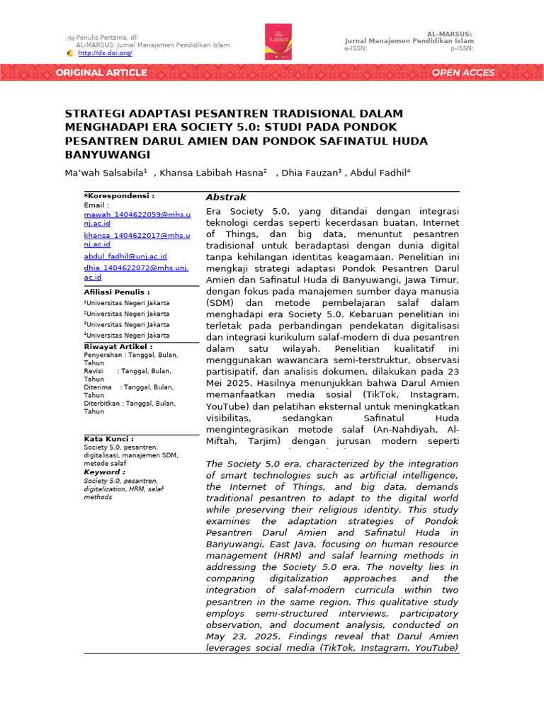Strategi Adaptasi Pesantren di Era 5.0 | PDF