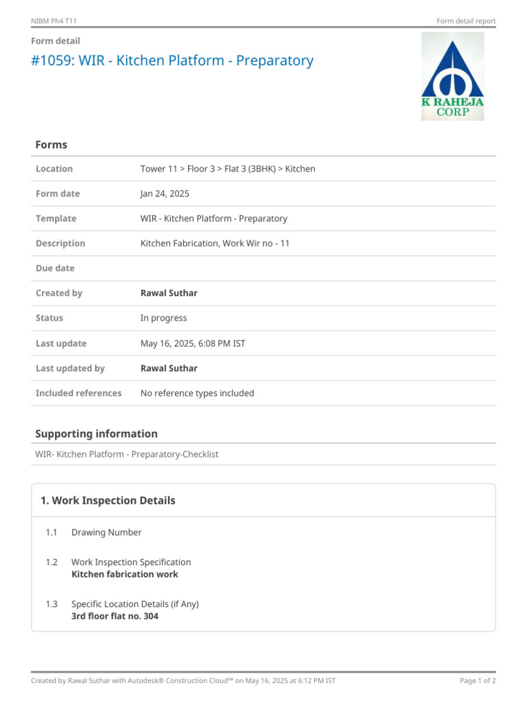Kitchen Platform Inspection Report | PDF