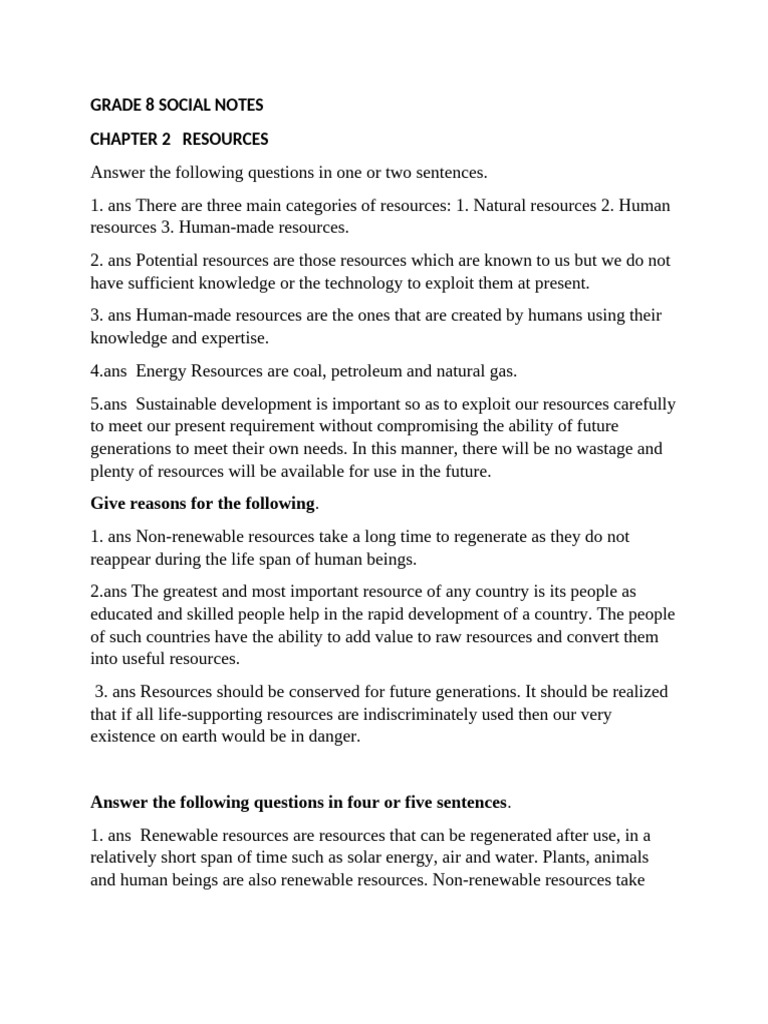 Grade 8 Resources: Types & Sustainability | PDF | Resource ...