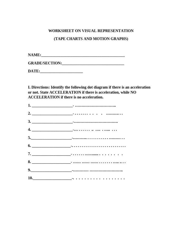 Visual Representation Worksheet: Motion Graphs | PDF