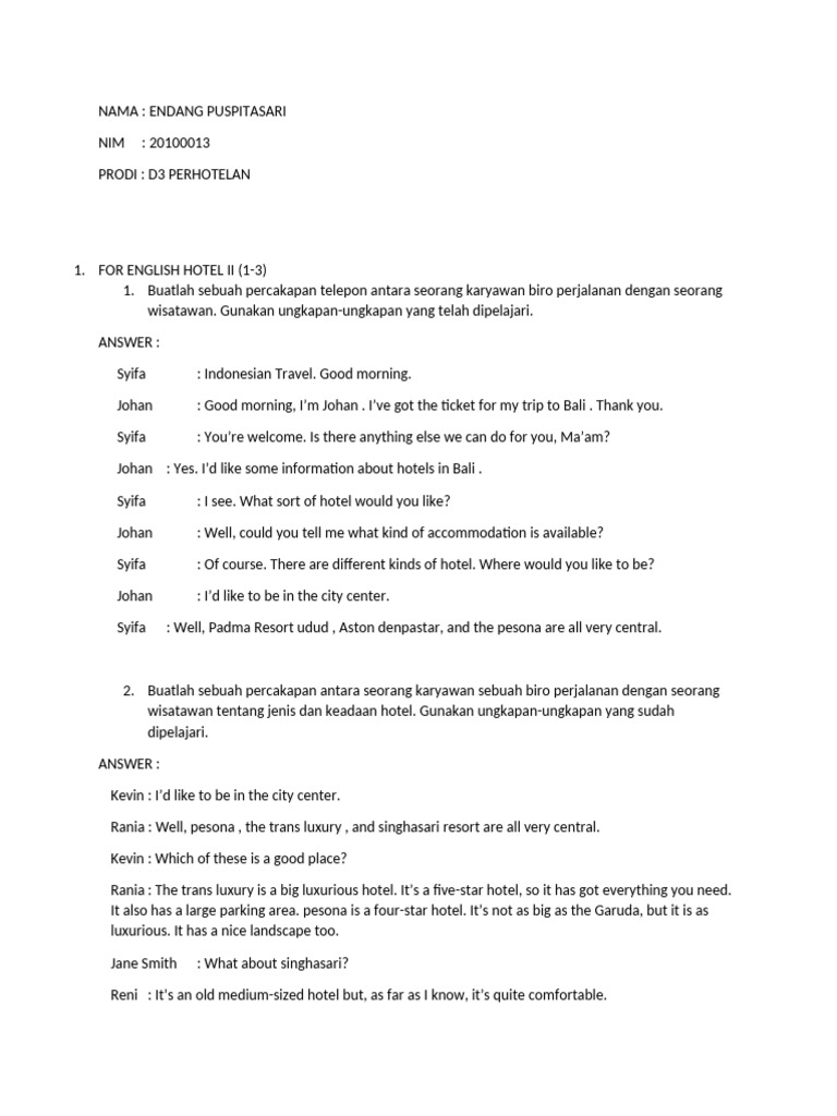 Hotel Reservation Conversations in English | PDF | Hospitality Industry