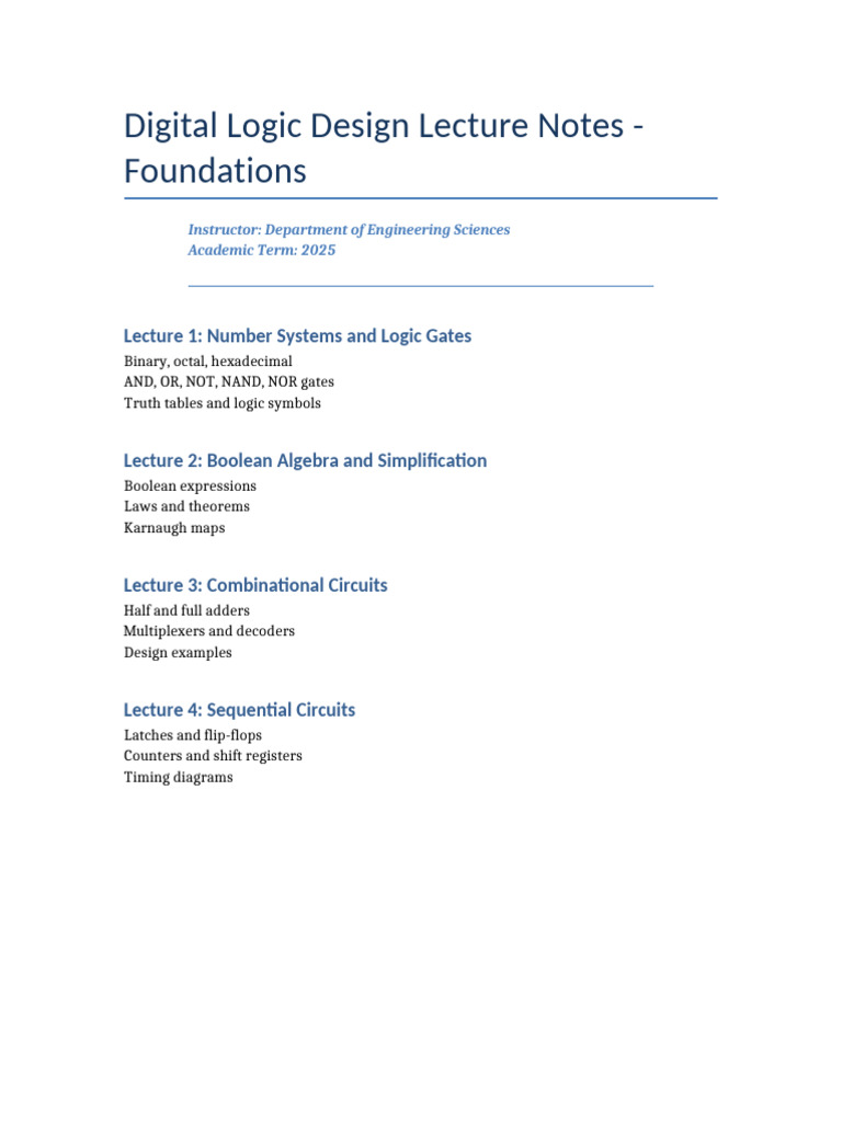 Digital Logic Design Lecture Notes - Foundations | PDF