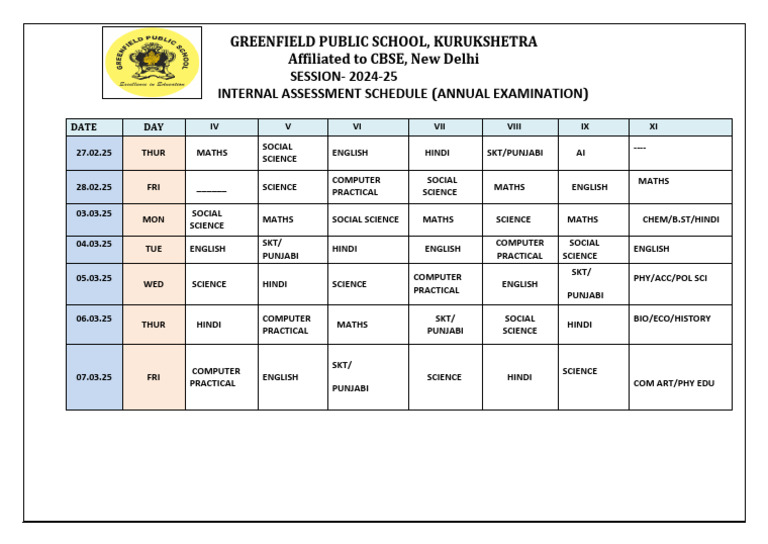 Class 11 Semester 1 Exam Schedule | PDF